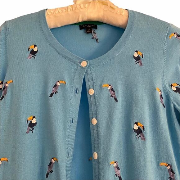 Talbots Toucan Embroidered Blue Cardigan Petite - Picture 3 of 7